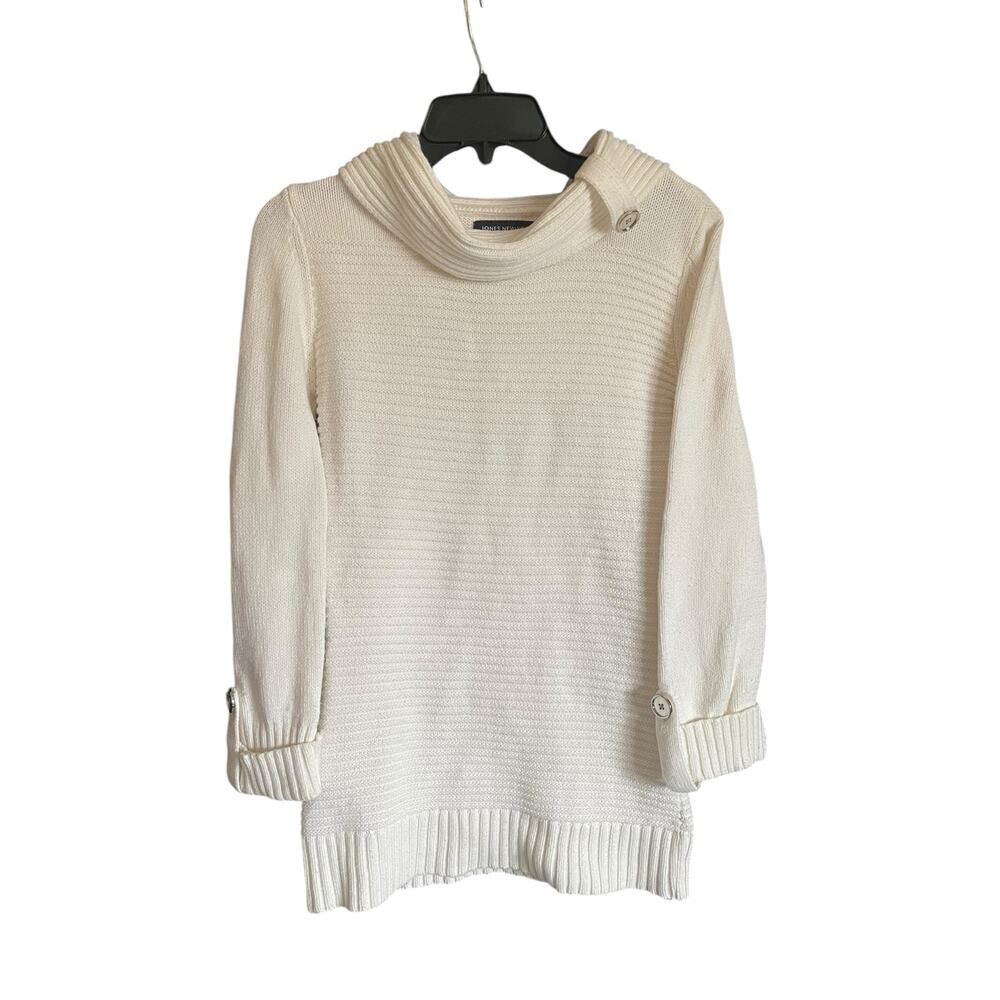 Jones New York Signature White Sweater with Silver Buttons Size Large